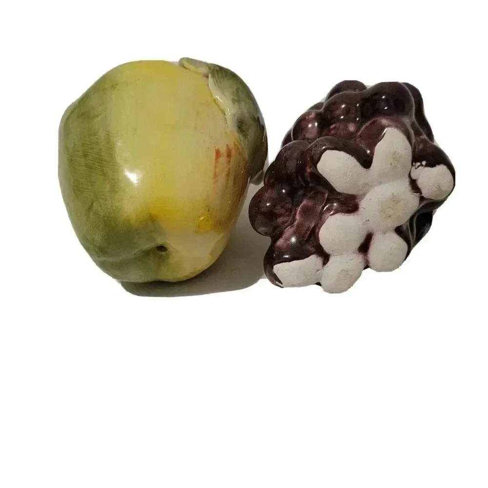 Ceramic Porcelain Fruit Lot of 2 Grapes Apple Heavy 3